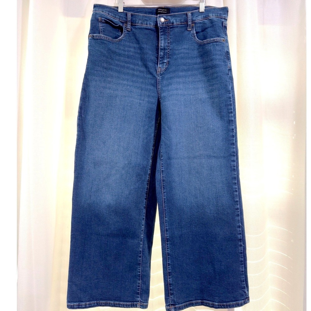 Banana Republic Factory High-Rise Wide-Leg Jeans Dark Wash Blue 33/16 Stretch - Picture 2 of 9